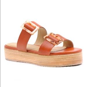 Kaanas Double-Buckle Gozo Leather Platform Slide